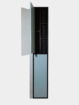 2 door wall cabinet, blue and brown